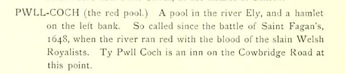 Pwll-coch was formerly a hamlet in the parish of Llandaff near Cardiff