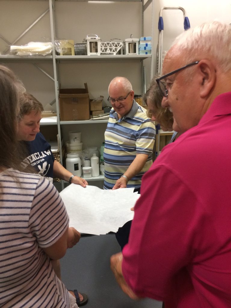 Visit to The Glamorgan Archives (2018) Looking at examples of paper that used to be made at The Mill.